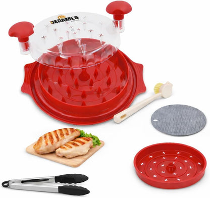 Chicken Shredder Tool Twist with Brush - 10" Large BPA-Free Meat Shredder for Effortless Shredding- Dishwasher Safe Chicken Breast Shredder with Removable Tray, Non-Slip for Pork, Beef & Chicken - Red