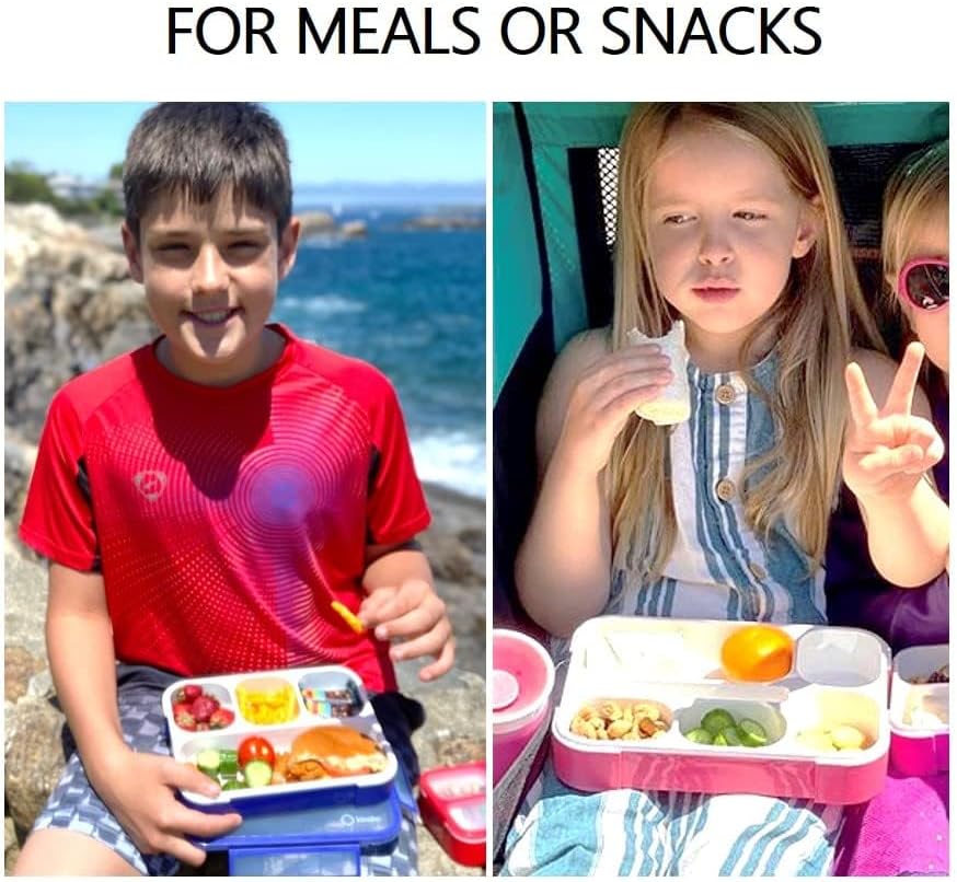 Bento Lunch Box for Kids or Adults, Snack Containers for Boys, Girls, School Daycare Work, 3 Divided Compartments Meal Planning Portion Control, BPA-Free Boxes, Utensils | Blue Purple 2 pack