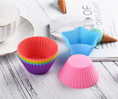 Reusable and Non-stick Silicone Baking Cups/Muffin Cup Molds in Storage Container-24 Pack-6 Vibrant Colors-4 Shapes(Flower,Star,Heart,Round)