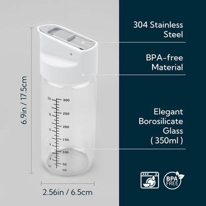 KITCHENDAO Glass Salad Dressing Shaker Bottle, 350ml, with Measuring Marks