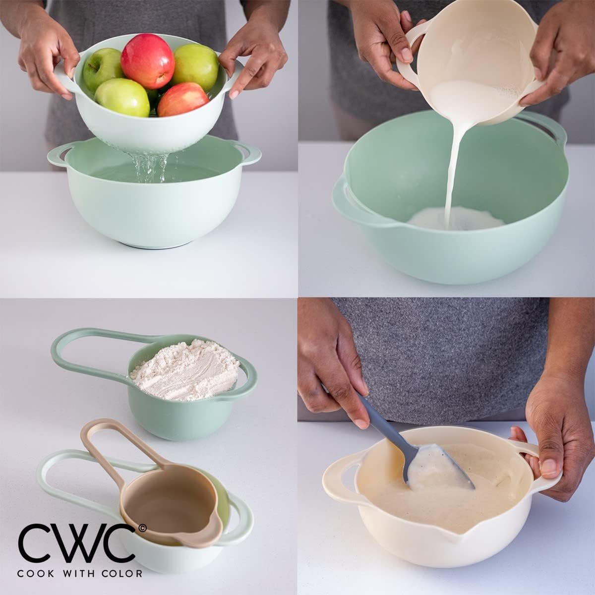 COOK WITH COLOR Nesting Bowls with Measuring Cups Colander and Sifter Set - Includes Mixing Bowls, Colander, Sifter and Measuring Cups, Navy, 8 Pc Bowl