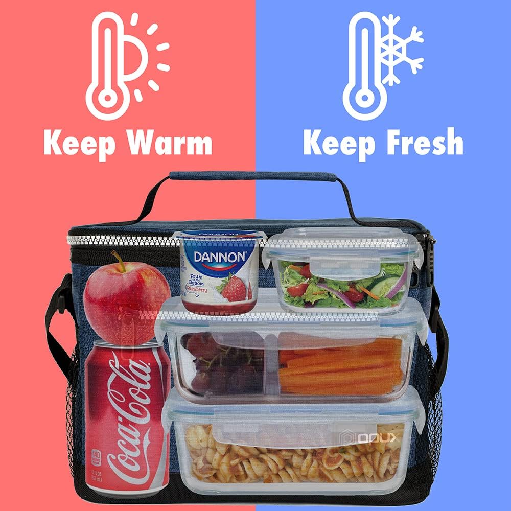 opux Insulated Lunch Box Men Women, Lunch Bag for Work School, Leakproof Soft Cooler Tote Adult, Large Lunch Pail Kids Boys Girls, Picnic Beach Food Bag with Shoulder Strap, Purple Floral