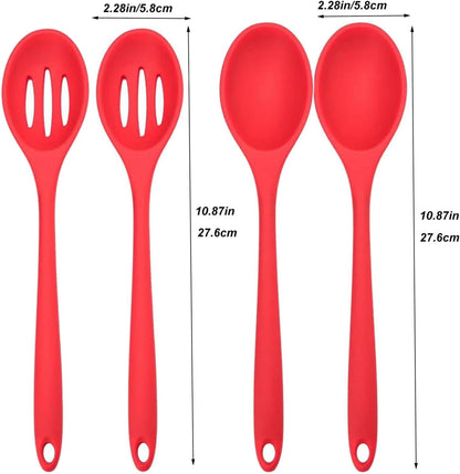 Silicone Cooking Spoon, Nonstick Kitchen Spoons Set for Cooking,Slotted and Solid Serving Spoon Heat Resistant, Silicone Mixing Basting Stirring Spoons for Nonstick Cookware 4 Pack (Black)