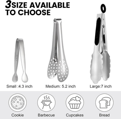 Chengu 12 Pack Stainless Steel Kitchen Tongs 7/9/12 Inches Food Serving Tongs Non Stick Cooking Clips for Kitchen Cooking Barbecue Buffet Wedding Family Gathering Grill Salad
