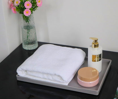 White Serving Tray (13.5 x 9.6 inch) for Serving Accessory, Elegant & Stackable Plastic Tray for Spa, Coffee, Drinks, Tea, Bar, Party, Seasoning, Perfume and Display Use.