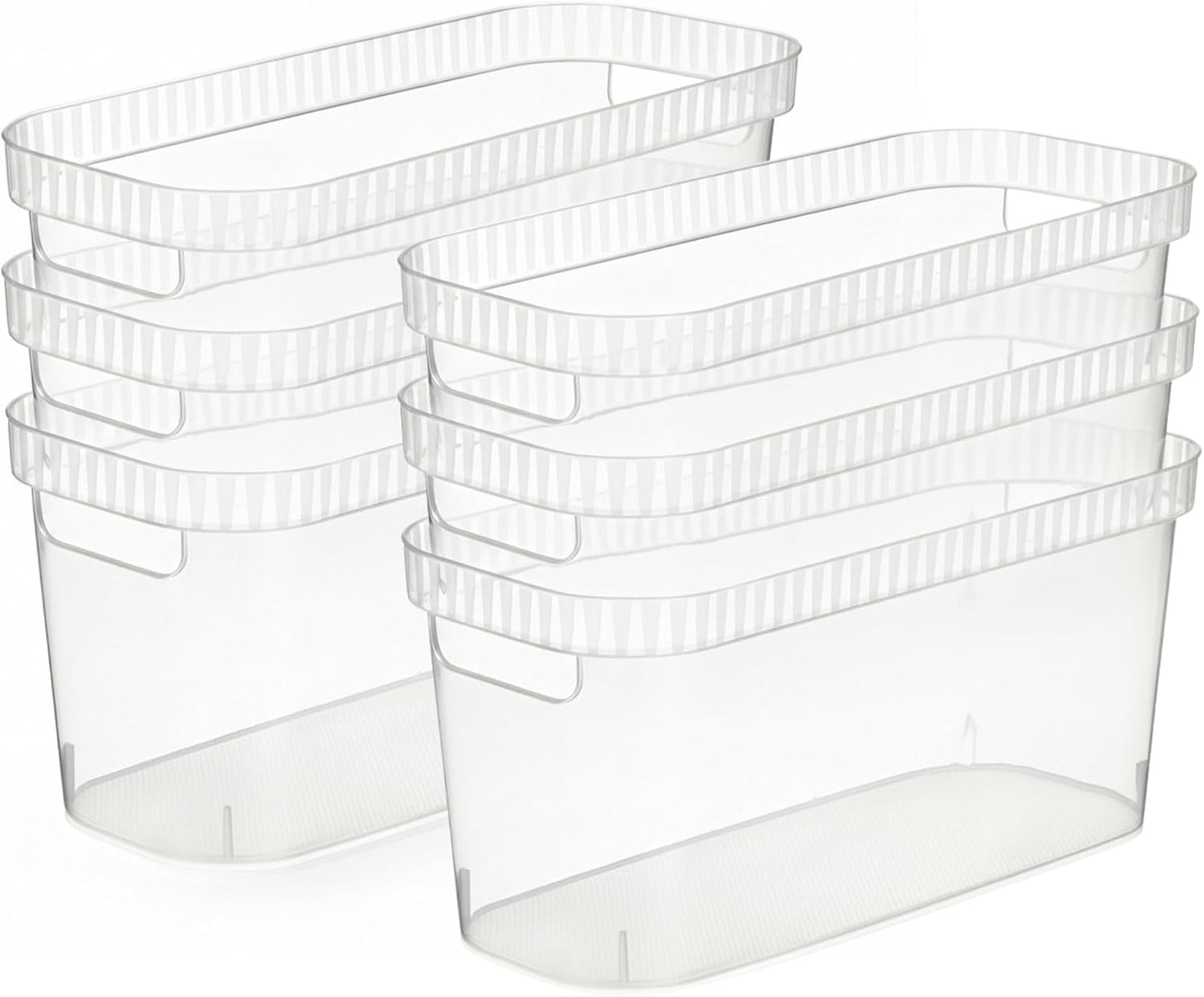 Tribello Narrow Storage Bins – Slim, Clear Plastic Storage Basket, Clear Organizer for Tight Spaces (2 Pack, 15” x 6” x 6”)