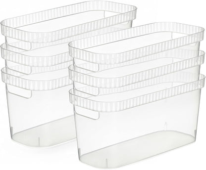 Tribello Narrow Storage Bins – Slim, Clear Plastic Storage Basket, Clear Organizer for Tight Spaces (2 Pack, 15” x 6” x 6”)