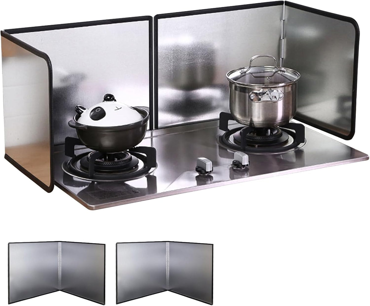 4 Sided Grease Splatter Guard Foldable Splatter Guard for Stove Stainless Steel Oil Splatter Screens Backsplash for Wall Gas Range Frying Pan Camping (11.8×31.5×15.7inches)