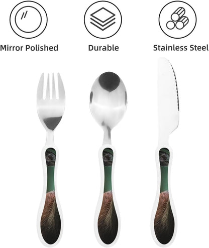 3-Piece Kids Silverware Set With Storage Case, Stainless Steel Reusable Children Safe Knife Spoon Fork Set Blue Active Girl Running Sunset Children Flatware Set For Kids Lunch Box - Colors B