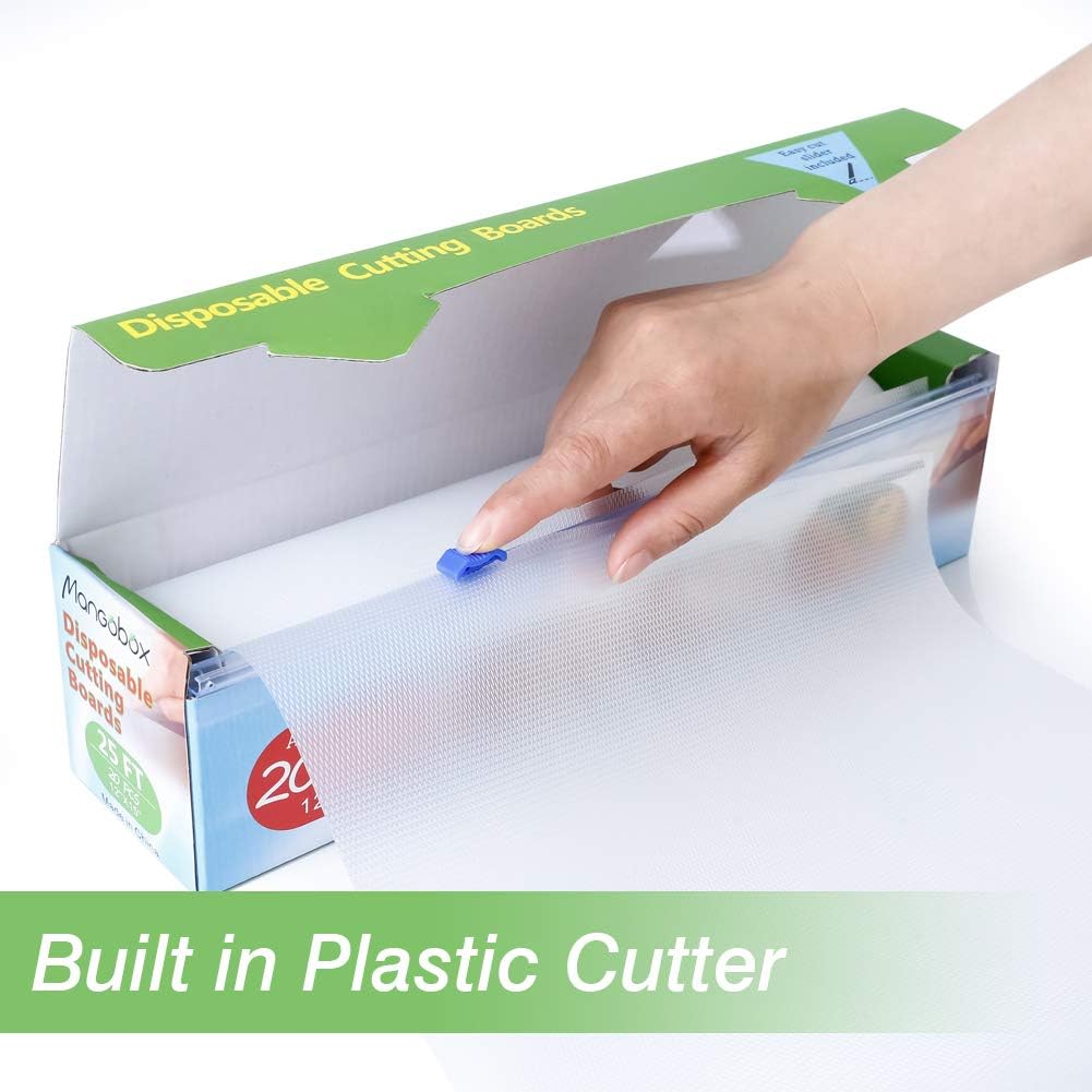 Disposable Plastic Cutting Board Large Cutting Mats for Kitchen, Outdoor Camping, BBQ, RV,Traveling,totally Food Safety With Easy Cut Slider Included,12In x 25Ft Clear