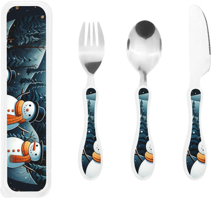 3-Piece Kids Silverware Set With Storage Case, Stainless Steel Reusable Children Safe Knife Spoon Fork Set Blue Active Girl Running Sunset Children Flatware Set For Kids Lunch Box - Colors B