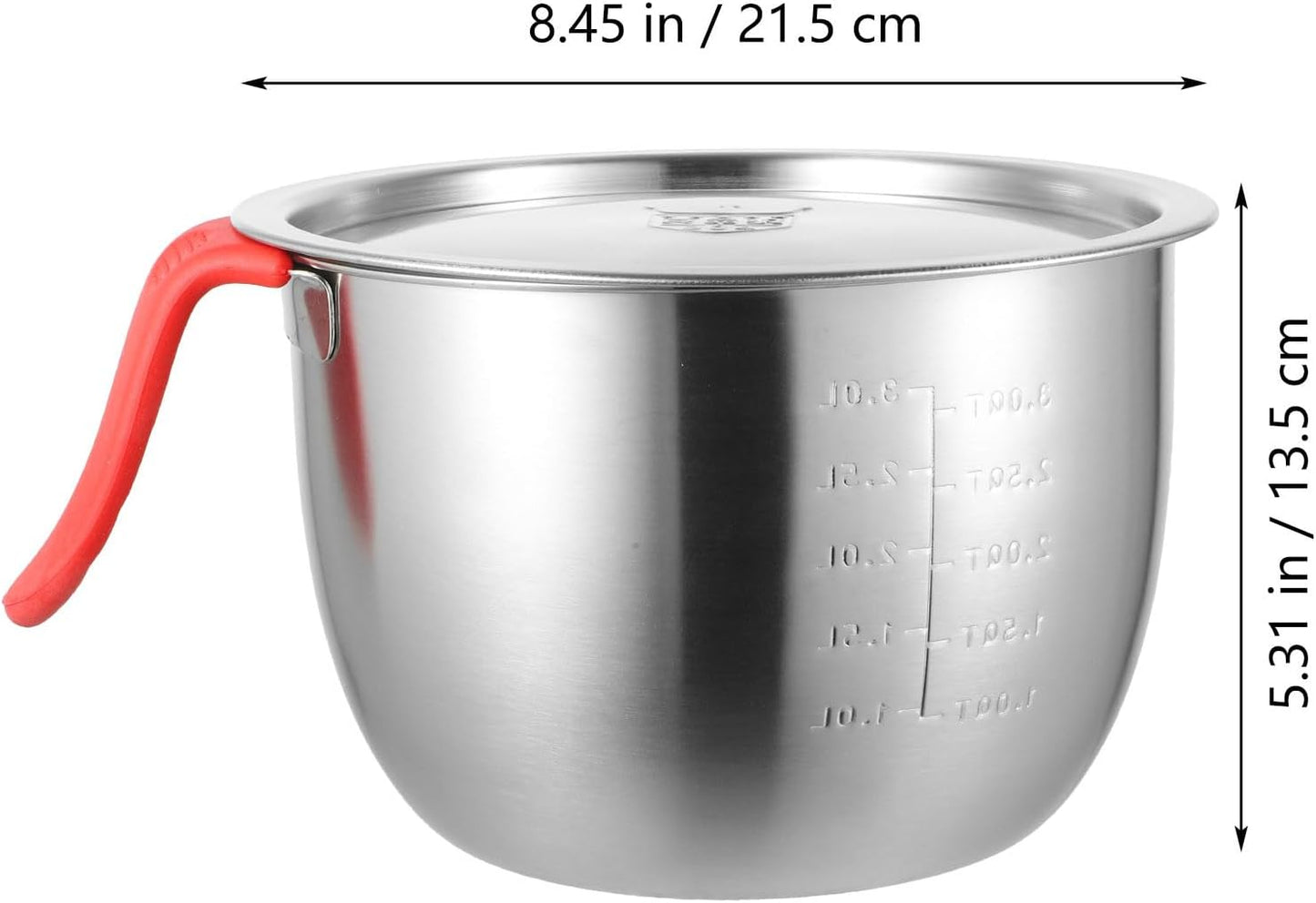 VALICLUD Stainless Steel Mixing Bowl with Lid and Handle 21cm Diameter Deep Batter Bowl 304 Food-grade Metal for Kitchen and Restaurant Use