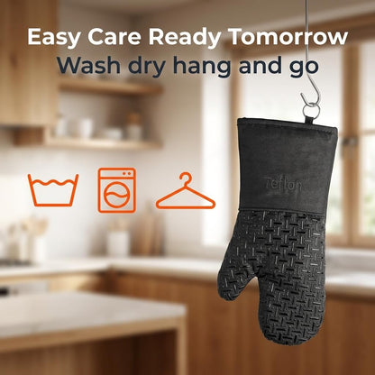 Xlnt Extra Long Oven Mitts (Black) | Teflon EcoElite Water Repellent | Heat Resistant for Oven Cooking, Grill & BBQ | Non Slip Gloves with Teflon EcoElite Finish, Cotton Lining & Hanging Loop