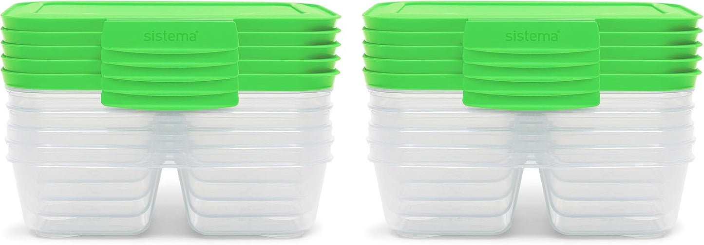 Sistema Nest It Meal Prep Food Storage Containers, 3 Compartments, 8 Cups, BPA-Free, 5-Pack