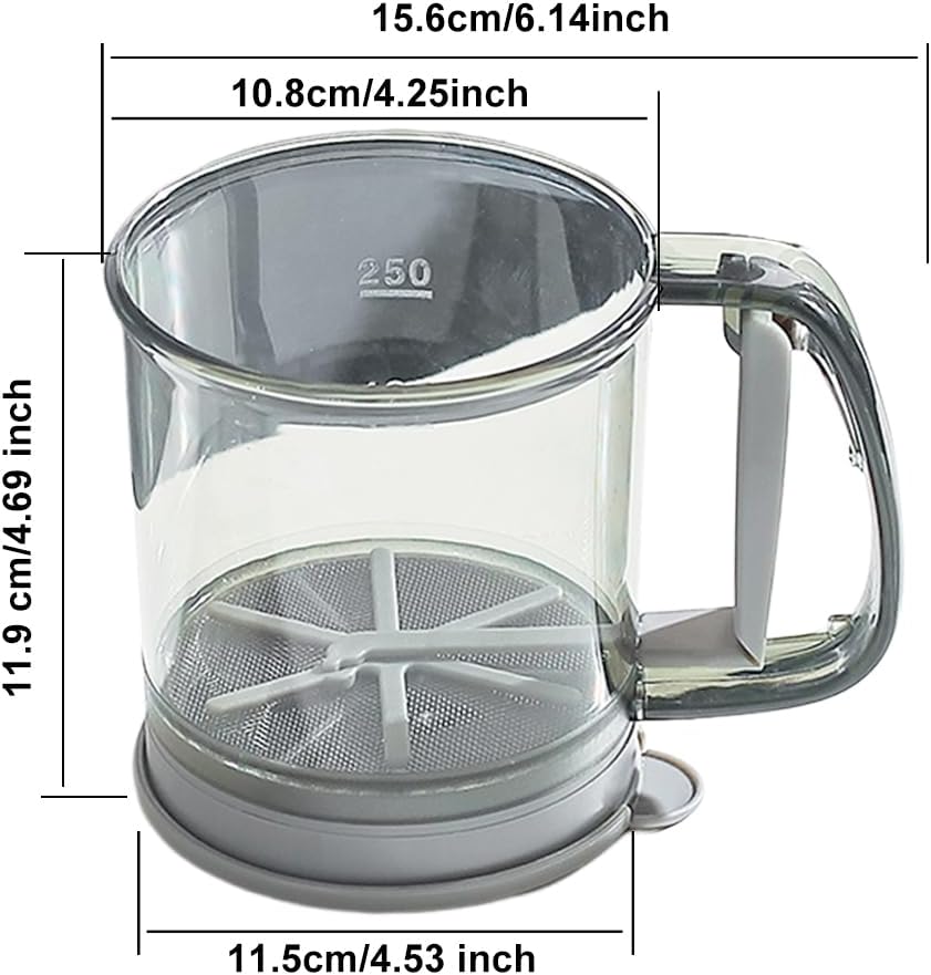 3 Cup Flour Sifter for Baking,Double-Layer One-Hand Press Baking Sifter
