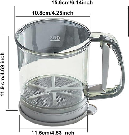 3 Cup Flour Sifter for Baking,Double-Layer One-Hand Press Baking Sifter