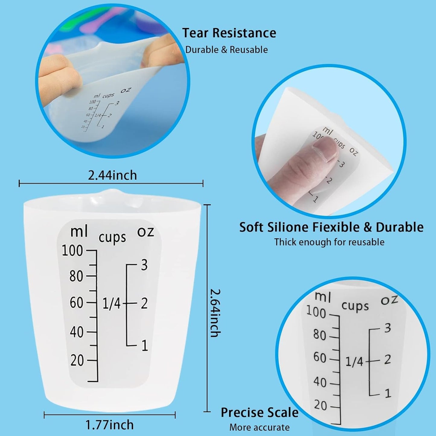 Creahaus Silicone Measuring Cups Tool Kit for Resin, Non-Stick 250 & 100ml Epoxy Mixing Cups, Reusable Resin Supplies with Silicone Mat, Stir Sticks, Pipettes, Cups for Molds, Jewelry Making