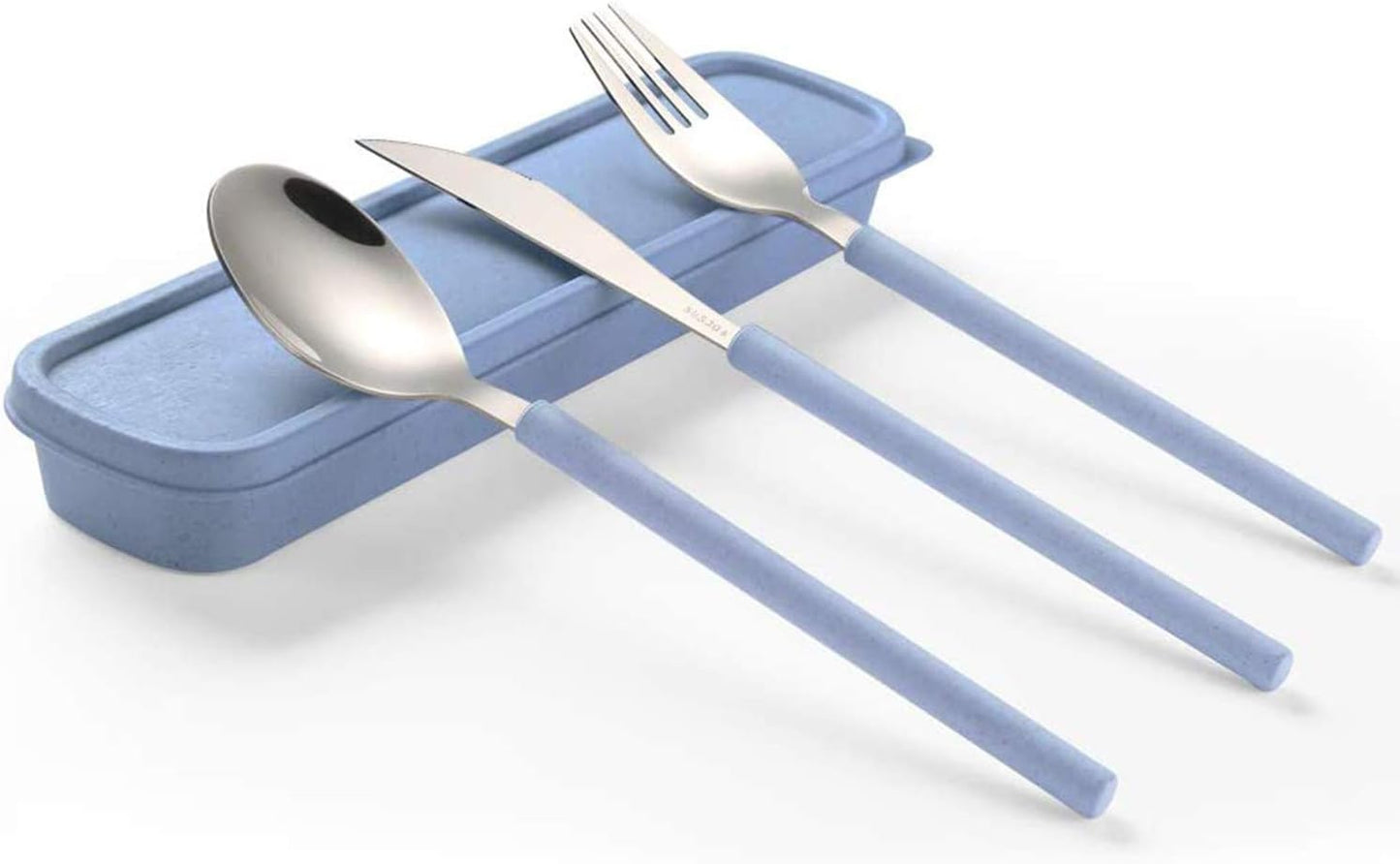 Portable Travel Utensils Set, 18/8 Stainless Steel 3 PCS Cutlery Set Including Knife Fork and Spoon, Reusable Travel Silverware Set with Case for Lunch Box Camping School Office