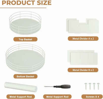 Snack Organizer - Versatile Snack Storage 2 Tier Lazy Susan with Convenient Grab-and-Go Design, Metal Snack Holder for Home, Office, Breakroom, 11.85" L x 11.85" W x 13.3" H (Matte Black)