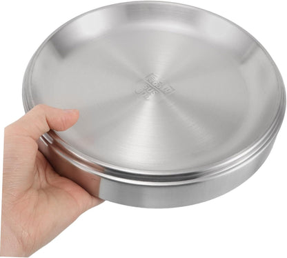 OUNONA Stackable Stainless Steel Griddle Plate for Bbq and Grilled Side Dishes Round Serving Tray for Food Prep and Outdoor Cooking Versatile and Space-saving Design