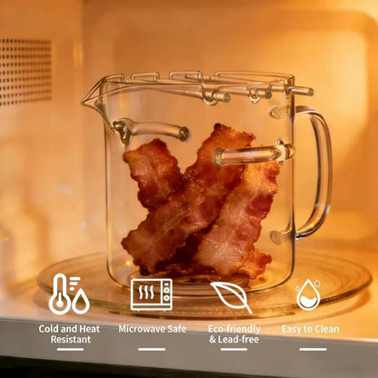Glass Microwave Bacon Cooker,Multifunctional Glass Bacon Grill with Lid for Oven,Heat-Resistant Microwave Bacons Tray,Non-Stick Glasses Cooking Pot for Home Cooking, Picnics, and Barbecues