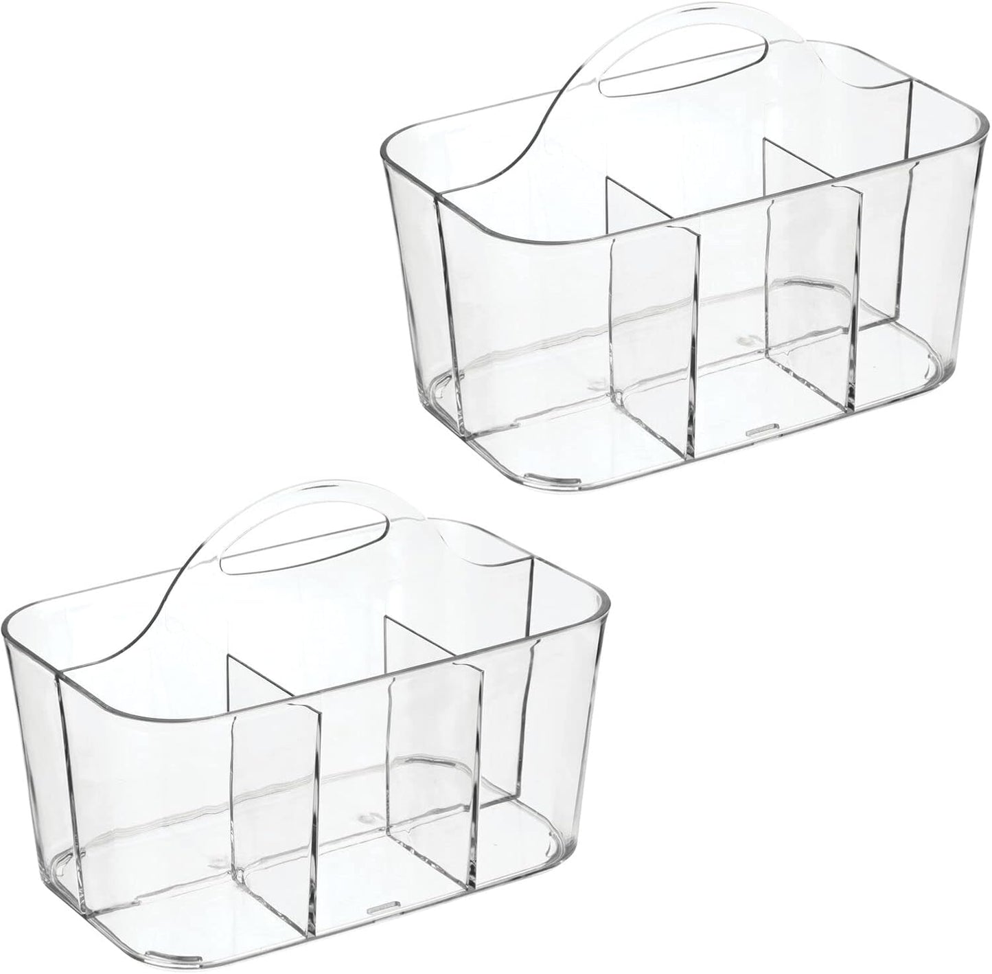 mDesign Plastic Cutlery Storage Organizer Caddy Bin Tote with Handle - Kitchen Cabinet Divided Pantry Basket for Forks, Knives, Spoons, Napkins, Indoor/Outdoor Use, Lumiere Collection, 2 Pack - Clear