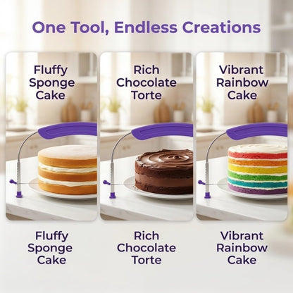 Adjustable Cake Leveler, Stainless Steel Wire Cake Cutter with Anti-Slip Purple PP Handle, Baking Layering Tool
