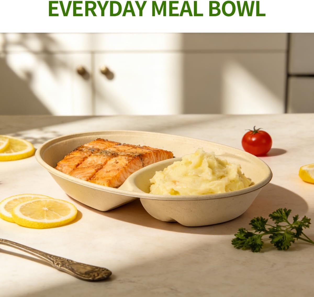 2 Compartment Bowls Disposable 100 Pack, Chip and Dip Bowl Disposable Divided Bowls for Chips and Salsa Serving