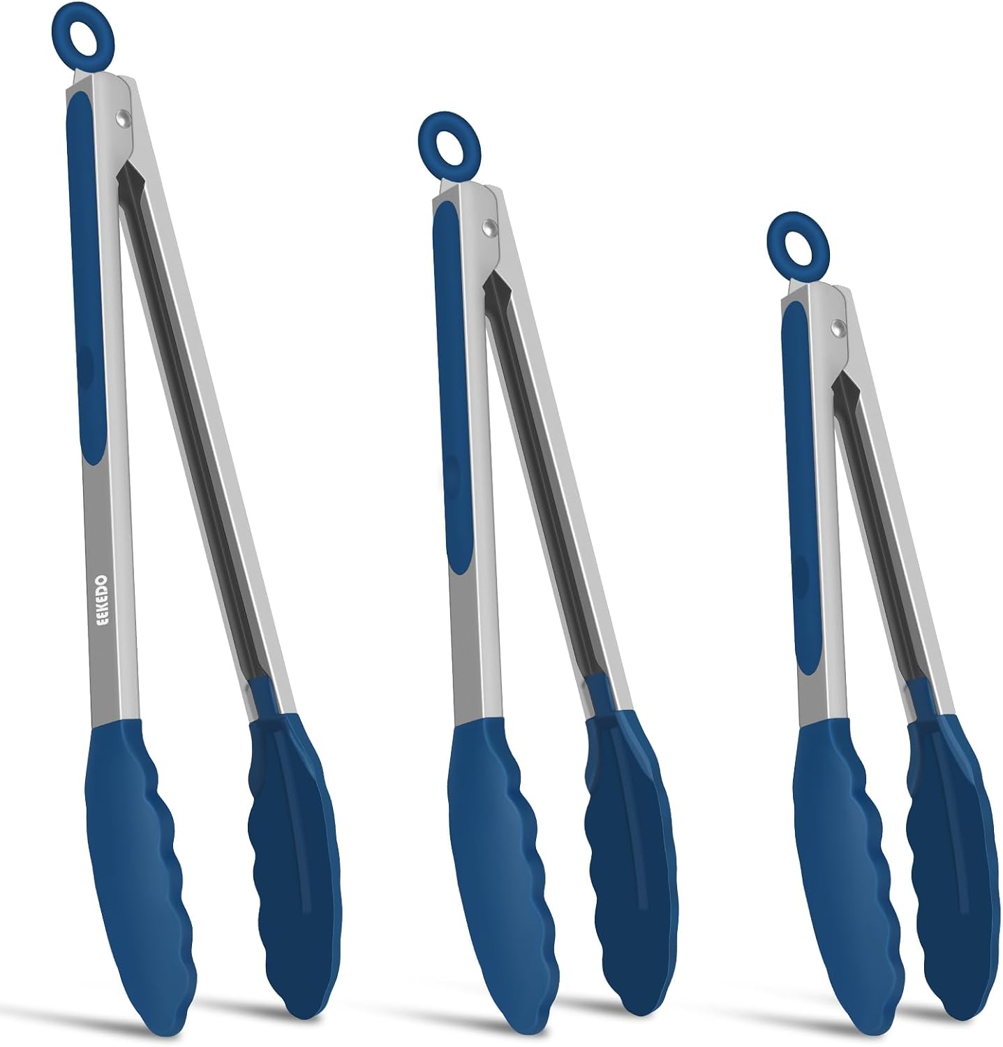Kitchen Tongs, Stainless Steel Cooking Tongs with Silicone Tips, 600ºF High Heat-Resistant Non Scratch Locking Tongs for Cooking BBQ Grilling Air Fryer Pans, Set of 3 (7" 9" and 12") Black