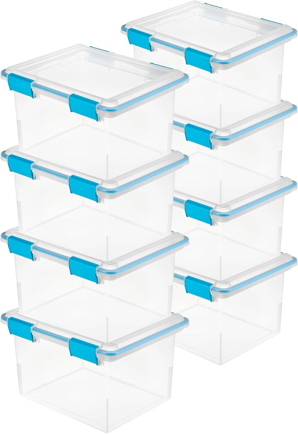Sterilite 80 Qt Gasket Box, Stackable Storage Bin with Latching Lid and Tight Seal, Plastic Container to Organize Basement, Clear Base and Lid, 1-Pack