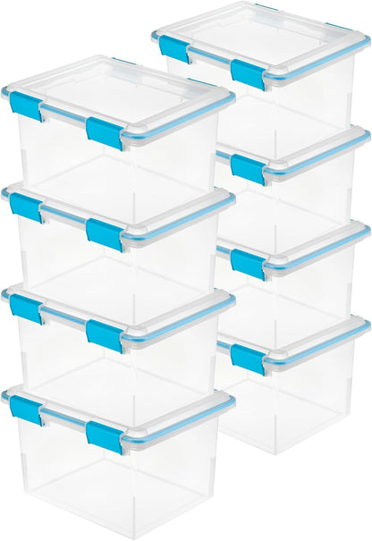 Sterilite 80 Qt Gasket Box, Stackable Storage Bin with Latching Lid and Tight Seal, Plastic Container to Organize Basement, Clear Base and Lid, 1-Pack