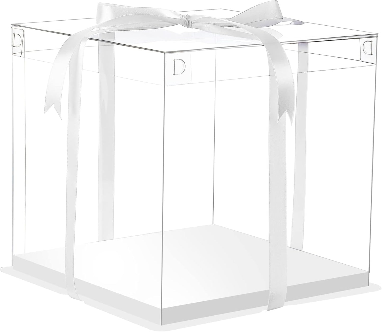 XININSUN 2Pcs Large Cake PET Clear Box, 10" X 10" X 9" with ribbon and pre-folded lid, for 8" cake packing carry, baking cookie display, Carry Tall Layer Gift, Festive Gift Box -White