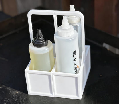 Sauce Caddy for Blackstone - 4 in 1 Oil & Water Bottle Holder, with Spice Jars, Portable Condiment & BBQ Organizer for Outdoor Grilling, Camping, Patio Kitchen, Durable ABS (Orange)