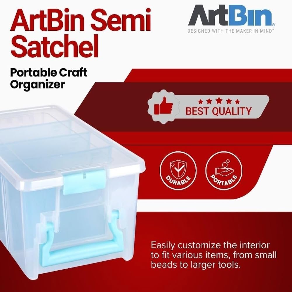 ArtBin Semi Satchel Portable Craft Organizer with 3 Dividers - Clear Plastic Storage Case for Art & Craft Supplies