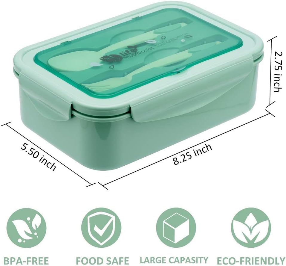 Bento Boxes for Adults - 1100 ML Bento Lunch Box Container For Kids With Spoon & Fork - Durable Perfect Size for On-the-Go Meal, BPA-Free and Food-Safe Materials(Grey)