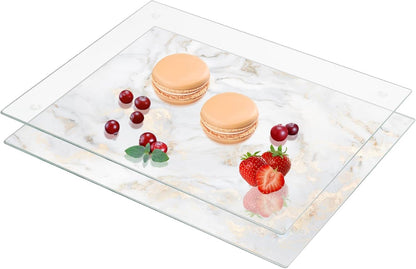 VASUHOME Tempered Glass Cutting Board Set of 2-16x12 inch Marble Pattern Cutting Board for Kitchen Counter - Scratch, Heat, Shatter Resistant and Easy to Clean- Black and Clear