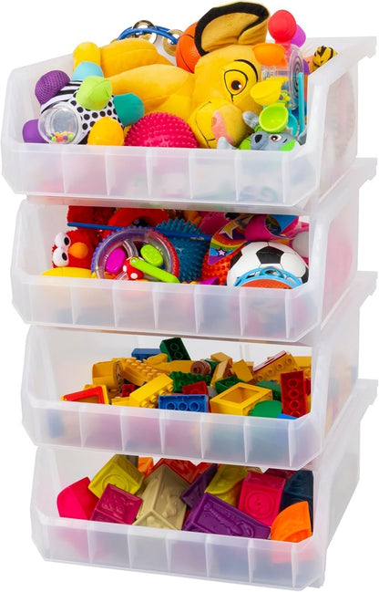 ReadySpace Medium Plastic Storage Bins, Stackable Organizer Containers for Closet Pantry Shelf Garage and Office Organization, Clear, 8 Pack