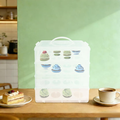 4-Tier Cupcake Carrier with Removable Stackable Layers - Cake Holder and Transport Container with Lid & Handle, Stores 48 Cupcakes for Parties, Baking, Events, Dessert Display, White