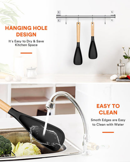 Badiano Multifunction Cooking Spoon for Nonstick Cookware,11.4"&13.4",Black
