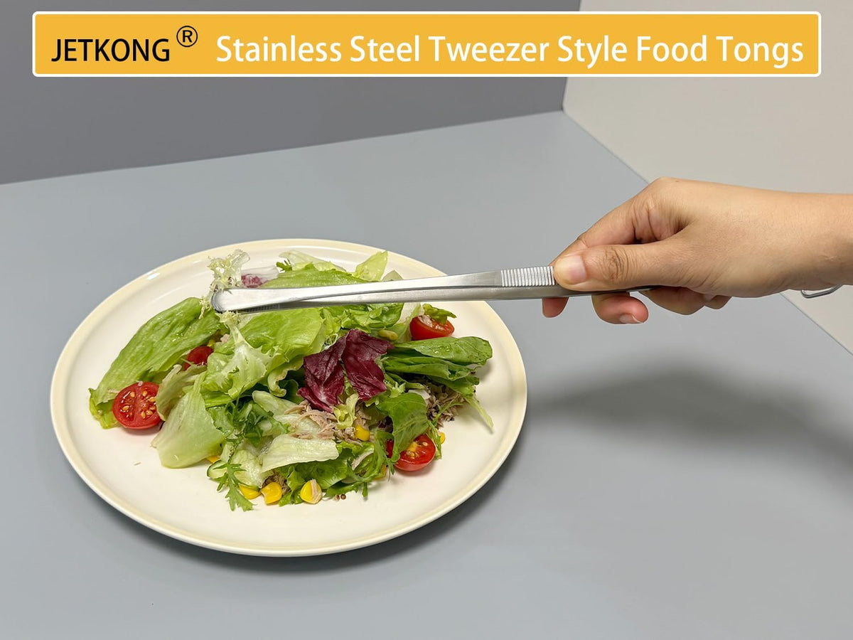 JETKONG 3 Pcs Extra Long Kitchen Tweezers 9 12 14 Inch Heavy Duty Stainless Steel Cooking Tweezers (Round Tips, Silver)