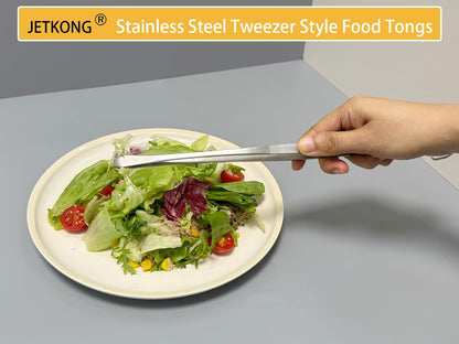 JETKONG 3 Pcs Extra Long Kitchen Tweezers 9 12 14 Inch Heavy Duty Stainless Steel Cooking Tweezers (Round Tips, Silver)