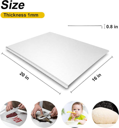 Kant Stainless Steel Cutting Board with Lip, Steel Cutting Boards for Kitchen Non-Toxic Dishwasher Safe Chopping & Kneading Board for Dough Meat/Vegetable/Fruit/Bread/Baking Gift-Ready(S+L)