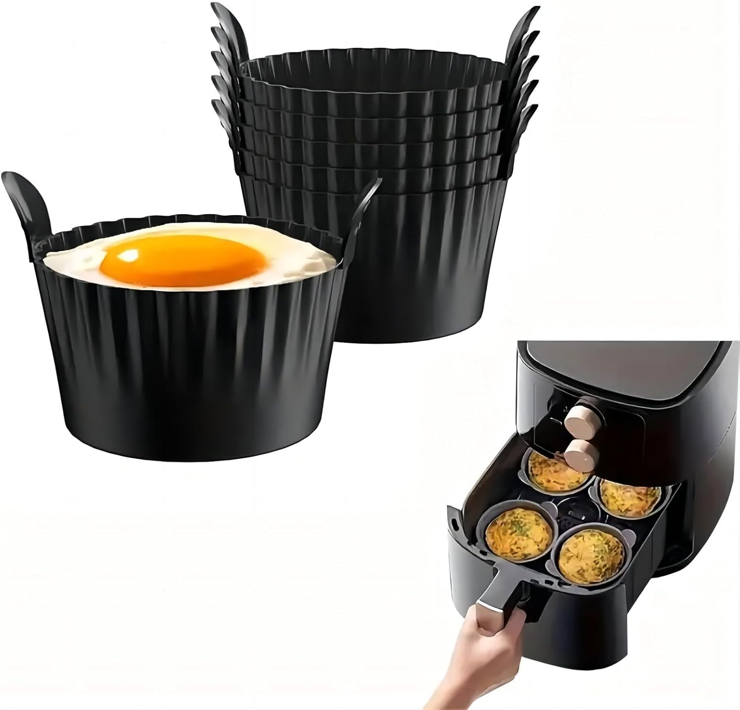 3pcs Silicone Air Fryer Cups – Reusable Non-Stick Baking Liners – Perfect for Muffins, Eggs, Cupcakes, Black