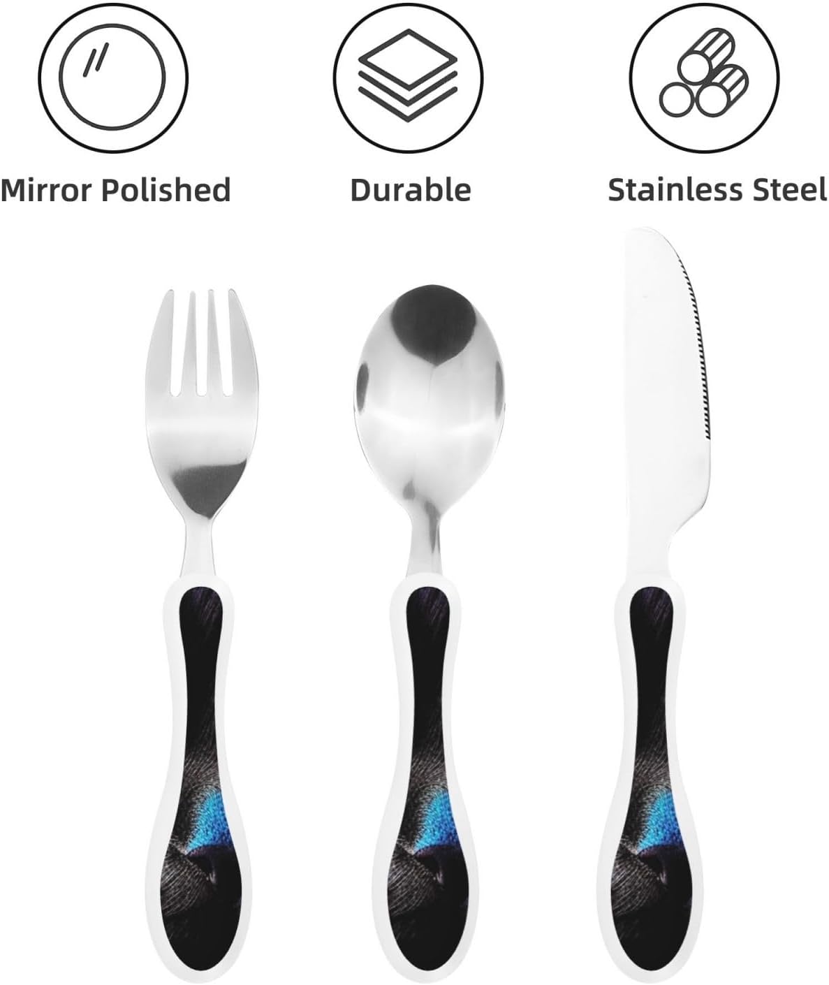 3-Piece Kids Silverware Set With Storage Case, Stainless Steel Reusable Children Safe Knife Spoon Fork Set Black And White Grid Children Flatware Set For Kids Lunch Box