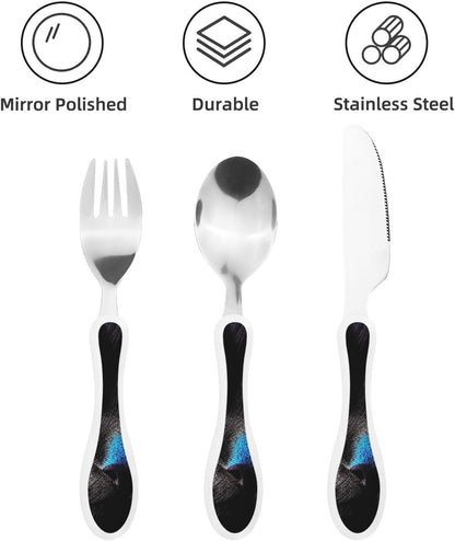 3-Piece Kids Silverware Set With Storage Case, Stainless Steel Reusable Children Safe Knife Spoon Fork Set Black And White Grid Children Flatware Set For Kids Lunch Box
