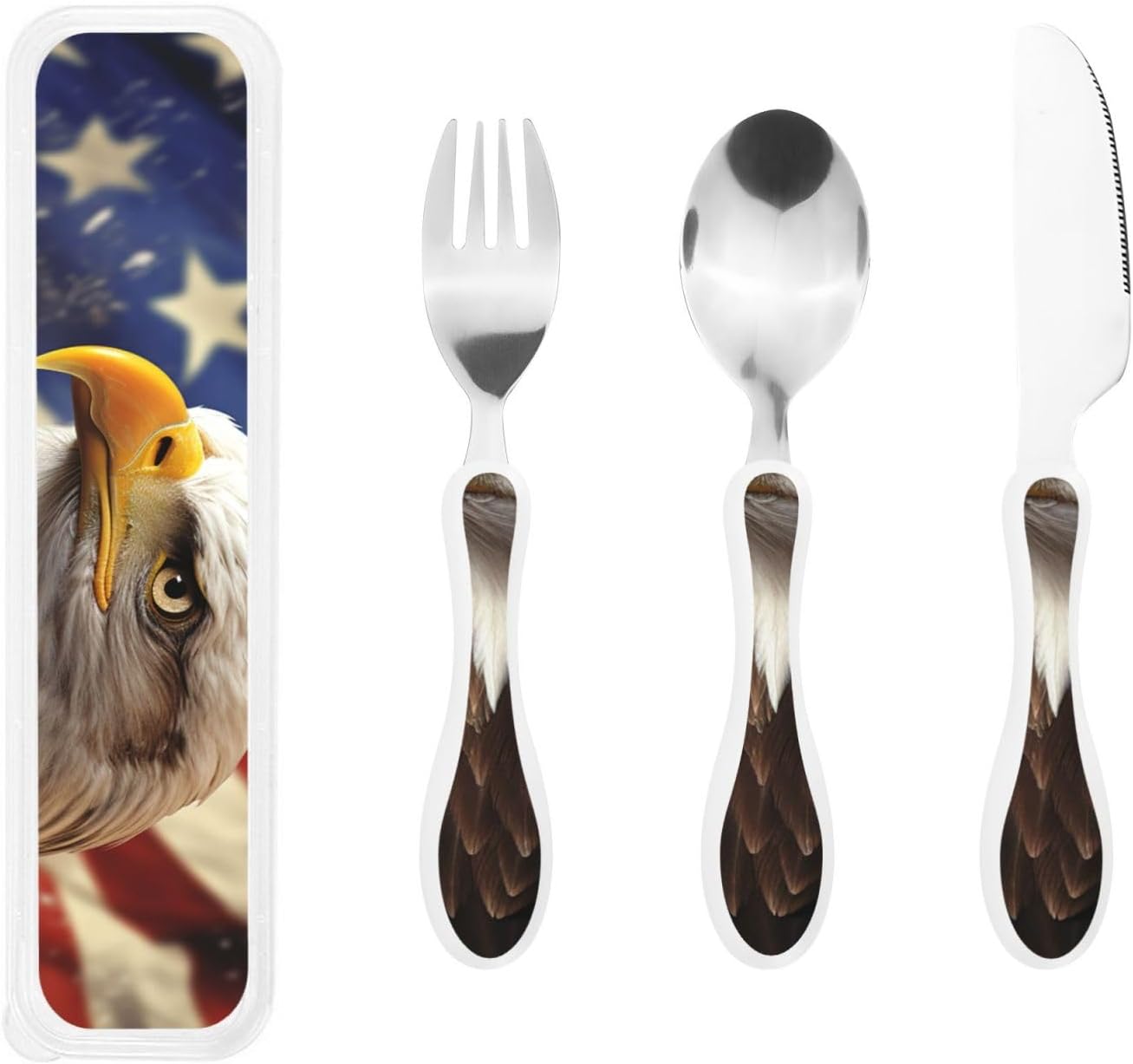 3-Piece Kids Silverware Set With Storage Case, Stainless Steel Reusable Children Safe Knife Spoon Fork Set Astronaut Cat Fish Children Flatware Set For Kids Lunch Box