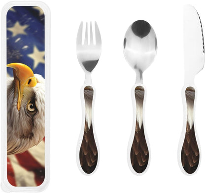 3-Piece Kids Silverware Set With Storage Case, Stainless Steel Reusable Children Safe Knife Spoon Fork Set Astronaut Cat Fish Children Flatware Set For Kids Lunch Box
