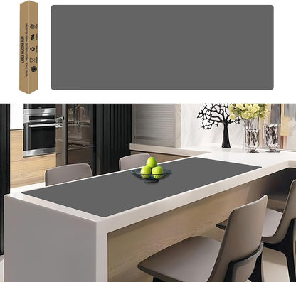 72''x16'' Extra Large Silicone Mat for Kitchen Counter, Heat Resistant Countertop Protector, Non-Slip Waterproof Kitchen Island Mat, Easy to Clean, Light Gray