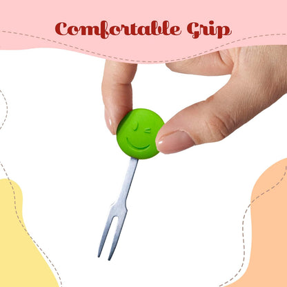 Cocktail Forks, 6-Piece Appetizer Forks, Cat Shapes, Stainless Steel and Silicone Small Forks for Fruits, Cheese, Appetizers