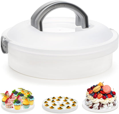 Lawei 12 Inch Round Dessert Carrier with Lid and Handle, 3-In-1 Portable Food Container for Pie, Cupcake, Cheesecake, Deviled Egg, Plastic Cake Transport Container Egg Holder for Picnics, Easter